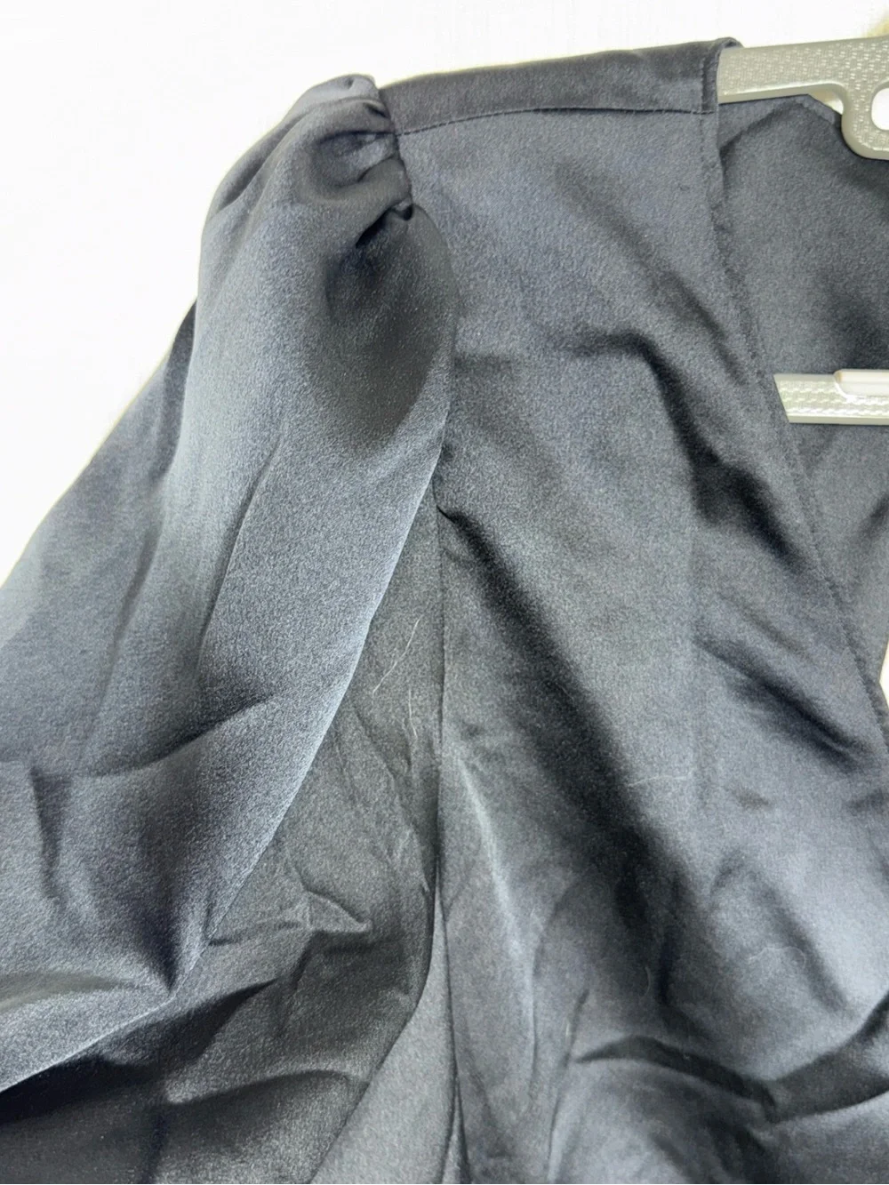 Abercrombie & Fitch Black Satin V-Neck Tie-Back Blouse